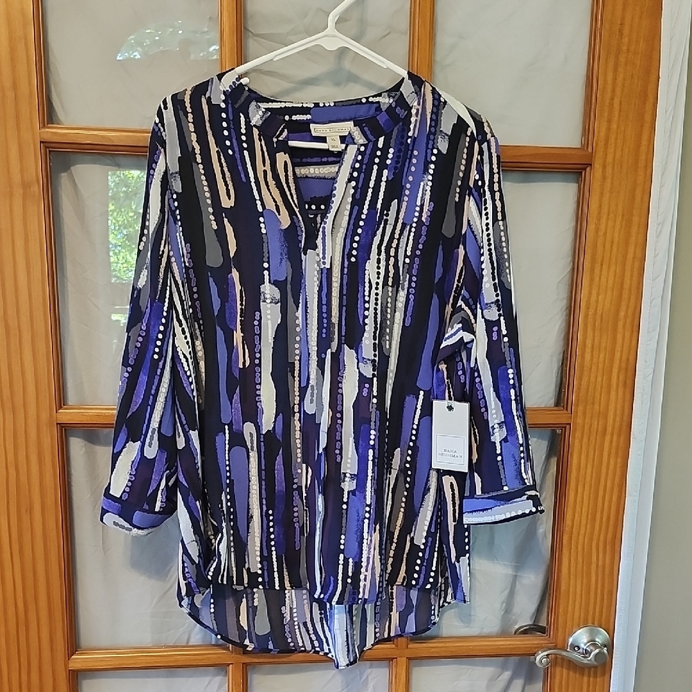 Dana Buchman Purple and Black Patterned Blouse